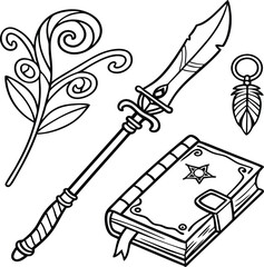 Poster - Hand-drawn sketch collection of vintage pen, book, and feather icons