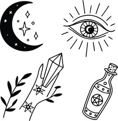Poster - seamless doodle vector pattern with various food and black and white wine bottles, a perfect illustration for your design needs