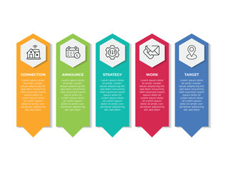 Aufkleber - Infographics design template, business concept with 5 steps or options, can be used for workflow layout, diagram, annual report, web design.Creative banner, label vector.