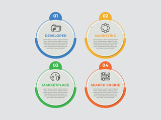 Aufkleber - vector illustration for 4 steps infographic design template with icons. Template for process, presentations, layout, banner, brochure.