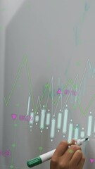 Poster - Animation of data processing against african american woman writing on whiteboard at office