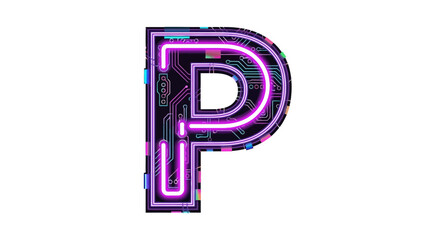 Aufkleber - Vector download neon letter p vector image with circuit board design for digital art and futuristic typography