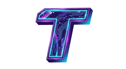 Aufkleber - Vector cyberpunk letter t logo design with neon light effect and circuit board pattern for technology brand identity