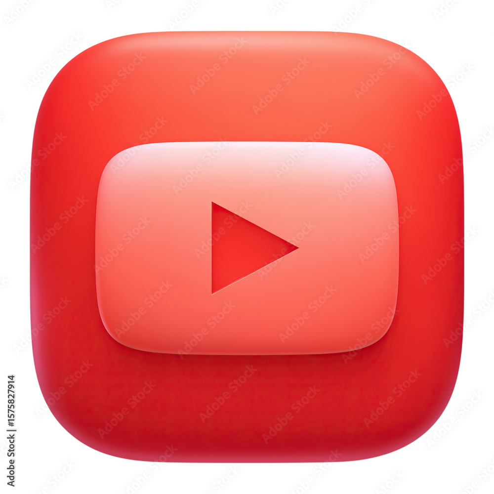 Vivid red Youtube yt play button icon against transparent background ...