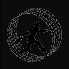 Poster - A businessman sprints through a circular frame, clutching an object in his hand. The black and white silhouette contrasts sharply against the dark background.