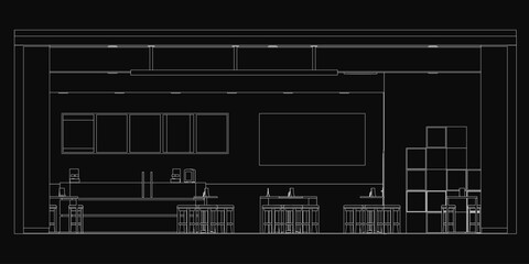 Poster - detailed blueprint of an office building featuring multiple windows and a structured layout, availab