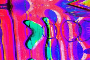 Wall Mural - vibrant glitch art with neon pink, green, purple. retro 80s, futuristic style, trippy distortion, di