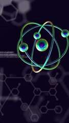 Poster - Animation of atoms and scientific data processing over dark background