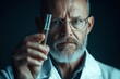 © Volodymyr - Close up portrait of a mature scientist analyzing a yellow chemical solution in a test tube, showcasing his expertise in scientific research