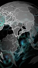 Poster - Rotating globe with network connections and data processing animation over black background