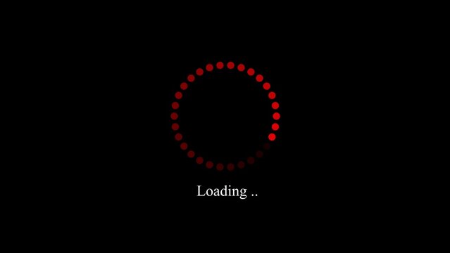 Animated red circular loading indicator with text on a black background