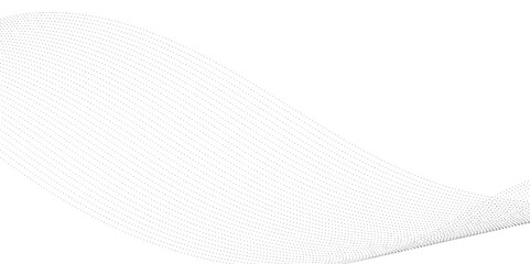Poster - Flowing dot particles wave pattern halftone black gradient smooth curve shape isolated on transparent background. Vector in concept of  medical technology, science, music, modern. business, banner,