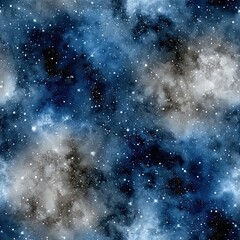 Poster - Beautifully crafted watercolor design features a starry sky with a gradient background and textured clouds, perfect for seamless patterns SEAMLESS PATTERN