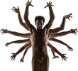 © master1305 - Ballet dancer with multiple strong arms in dramatic symmetrical pose. Concept of power, identity, artistic unity, contemporary choreography, and expressive body language in dance.
