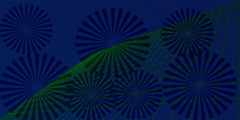 Aufkleber - Abstract geometric background with radial sunburst patterns and green grid lines on a dark blue backdrop.vector eps10