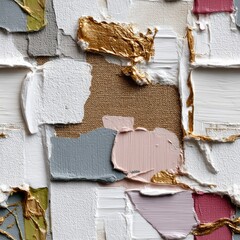 Poster - Close-up view of an abstract artwork showcasing pastel colors and delicate gold highlights that bring tranquility and beauty to any space SEAMLESS PATTERN