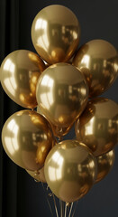 Poster - Close-up of golden balloons, shiny and reflective, creating a celebratory atmosphere, symbolizing joy, success, and festivity, perfect for event or luxury branding