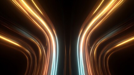 Poster - Luminous Abstract Art: Golden & Teal Light Trails