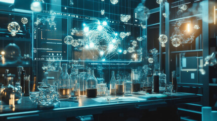 Aufkleber - Modern laboratory with advanced technology and various scientific equipment in a research setting during nighttime