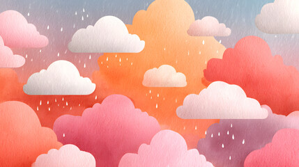 Poster - Pastel Clouds Pattern with Gentle Rain, Seamless Repeating Design for Backgrounds, Textiles, and Creative Projects.