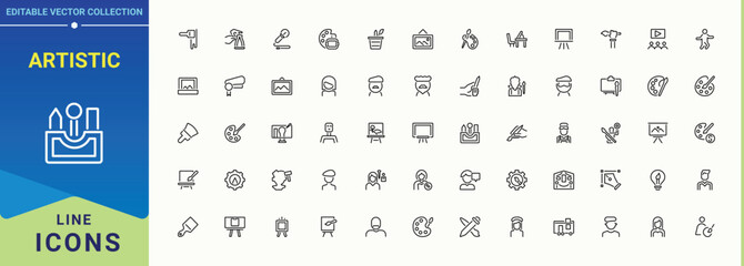 Aufkleber - Artistic line icon set. Minimalist icons collection. Vector artwork and illustration. Artistic icon set. Contains related to art and design, paint, art, artwork, brush, draw and more.