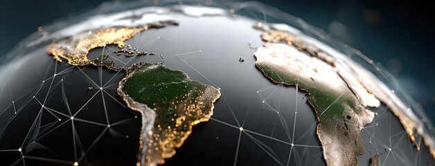 Poster - Visual representation of a futuristic global network with planet Earth composed of glowing elements set against a dark blue backdrop