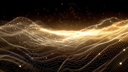 Poster - Abstract Golden Waves of Light and Particles Creating a Dynamic Visual Landscape