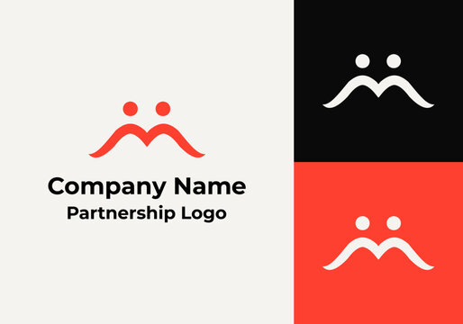 Partnership logo is embracing Abstract. Orange Geometric Shape with Human Icon inside isolated on White Background.