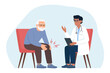 © Oksana - The old patient and the doctor are talking in the office. Senior patient suffering from osteoarthritis knee pain, degenerative joint pain caused by wear.