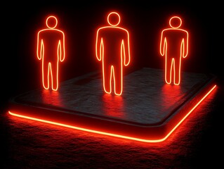 Poster - Three glowing human figures standing on a dark lit platform