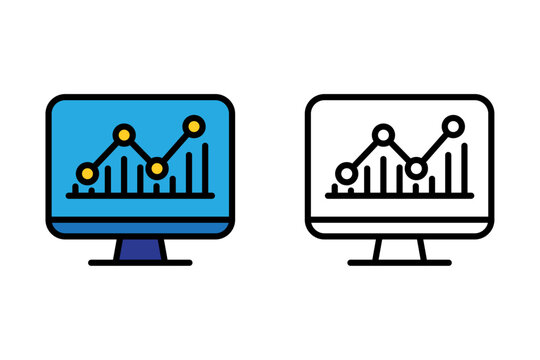 Computer screen displaying a line graph icons, financial reports, data analysis. computer screen showing trends, statistics, market performance, growth. Suitable for website design. vector graphic