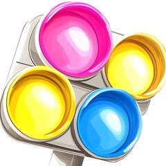 Poster - Four circular colored lights are displayed on a light fixture