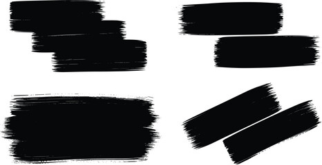 Aufkleber - Linocut, relief printing horizontal layered rectangle grungy textures set. Black and white artistic linocutting text backgrounds, uneven edge. Paint roller stains collection, textured 