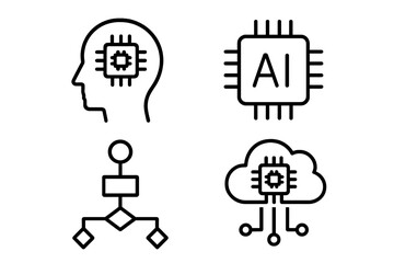 Fototapete - Artificial intelligence line icon set. AI technology, machine learning, algorithm, cloud computing, digital brain, smart tech concepts. Vector pictogram for web, mobile app.