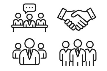 Poster - Business line icons set. Teamwork, management, partnership concept. Business meeting, conference, leadership, group. Handshake, deal, agreement. Vector graphic for web, app.