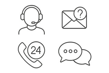 Fototapete - Customer service and support icon set. Thin line style vector icons for web and mobile app. Call center operator, 24-hour phone help, email inquiry, and online chat.