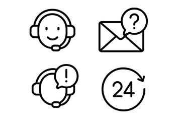 Fototapete - Customer service and support line icon set. Call center operator, 24/7 help, online assistance, contact us via email. Thin line vector symbols for web, mobile app, UI, UX.