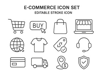 Fototapete - E-commerce online shopping vector icon set. Thin line collection with editable stroke. Web store symbols like cart, buy button, delivery, payment, support, secure transaction.