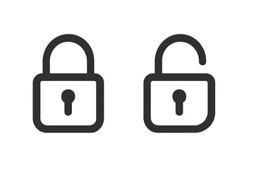 Poster - Padlock Icons Set. Locked and Unlocked Symbols. Security, Privacy, Access Control. Flat Vector Illustration. App, Web, UI, UX Design. Black Outline. Isolated on White Background