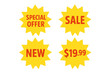 © Jannes - Bright Yellow Sale Starburst Badges Set – Special Offer, Sale, New Product, Price Tag, Shopping Promotion, Discount Label, Retail Marketing, Store Advertising, Price Point, Quality Mark