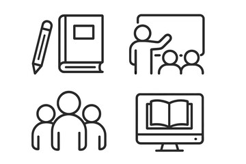Poster - Linear Education Icons Set. School, Classroom, Students, Teacher, Online Learning, Digital Book, Group, Knowledge, Back to School, Web and Mobile App Design, Outline Illustration