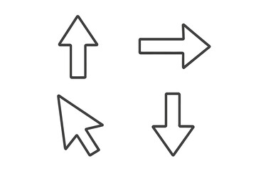 Fototapete - Arrow icon set in thin line style. Collection of black web icons for navigation and user interface design. Up, down, right, and cursor pointer symbols for mobile app.
