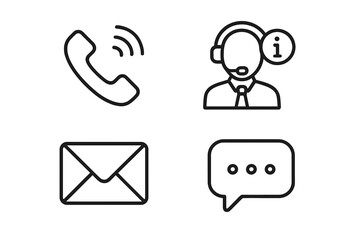 Poster - Contact us icon set in thin line style. Communication symbols for web and mobile app. Customer service, support, helpdesk, call center, email, chat vector illustration.