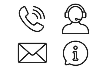 Fototapete - Contact us web icons set in line style. Customer service signs and symbols. Contact support for web and mobile app. Phone call, mail, headset operator and information icon.