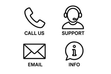 Poster - contact us icon set in line style. customer service and support symbols. call us, phone, headset ope
