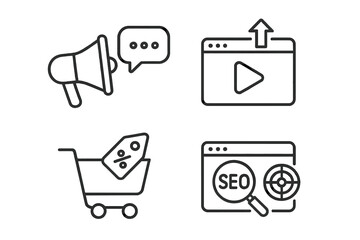 Poster - Digital marketing icon set in thin line style. Icons for business, advertising, seo, promotion, video content, e-commerce, sales and targeting. Vector web and mobile app symbols.