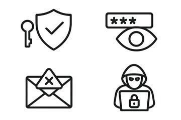 Fototapete - Cyber security icon set in thin line style. Internet protection, data privacy, network security, password, hacker attack, phishing email, online safety vector symbols.