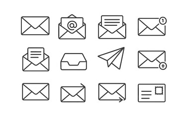 Poster - Email web icon set in line style. E-mail and letter linear icons. Mail, envelope, email, postal, letter sent, inbox, new mail, reply, communication, message vector symbol.