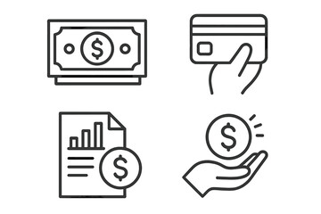 Poster - Finance line icon set. Money payment concept. Financial report, analytics. Credit card, cash pay. Banking business symbol. Investment, income, savings. Web mobile app pictogram.