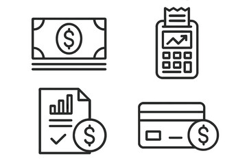Poster - Finance vector icons in thin line style. Money and payment. Set of financial report, pay, banking, business, cash, dollar, credit card, pos terminal. Web and mobile app.